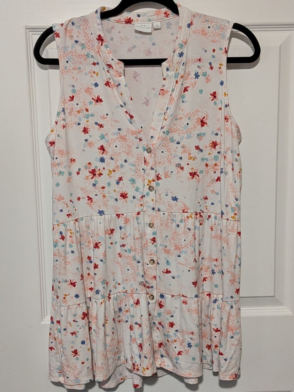 New Directions Floral Babydoll Sleeveless Blouse Tiered Cami Top Size Large